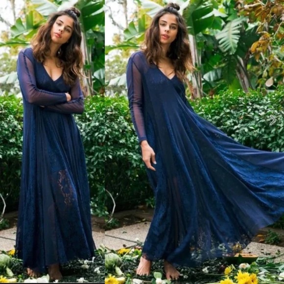 We Are HAH Mama C Sheer Lace Slip Maxi Dress In Navy Size XS New - Picture 1 of 16